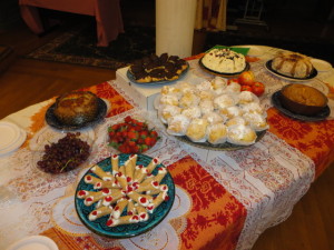 St. Joseph Dinner dessert buffet with Italian pastries and fruit.