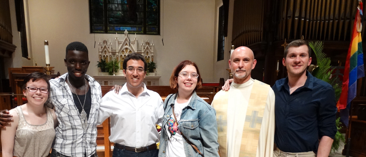 Some of the students who attended the Dignity/Washington Baccalaureate Mass on May 12 were: Mallory Hytrek, Anthony O’Tapi, Alex Martone, Ruthie Shipps, Father Tim MacGeorge who presided, and Kenneth Dowling who served on the organizing committee.