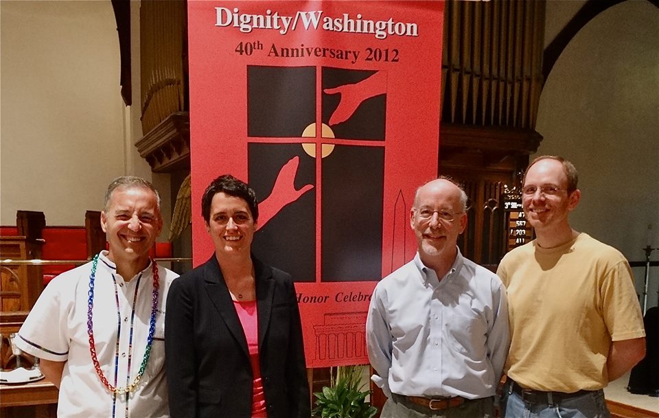 From left to right: Dan Barutta, Dignity/Washington President, Maryland State Delegate, Heather Mizeur (D-Montgomery County), Jake Hudson, Dignity/Washington Board member, and Chris Hinkle, Dignity/Washington Liturgy Committee member and out-going Chair
